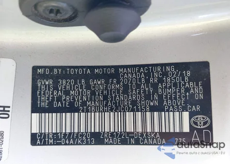 2018 Toyota Corolla Se z USA, uszkodzony, nr VIN 2T1BURHE2JC071158